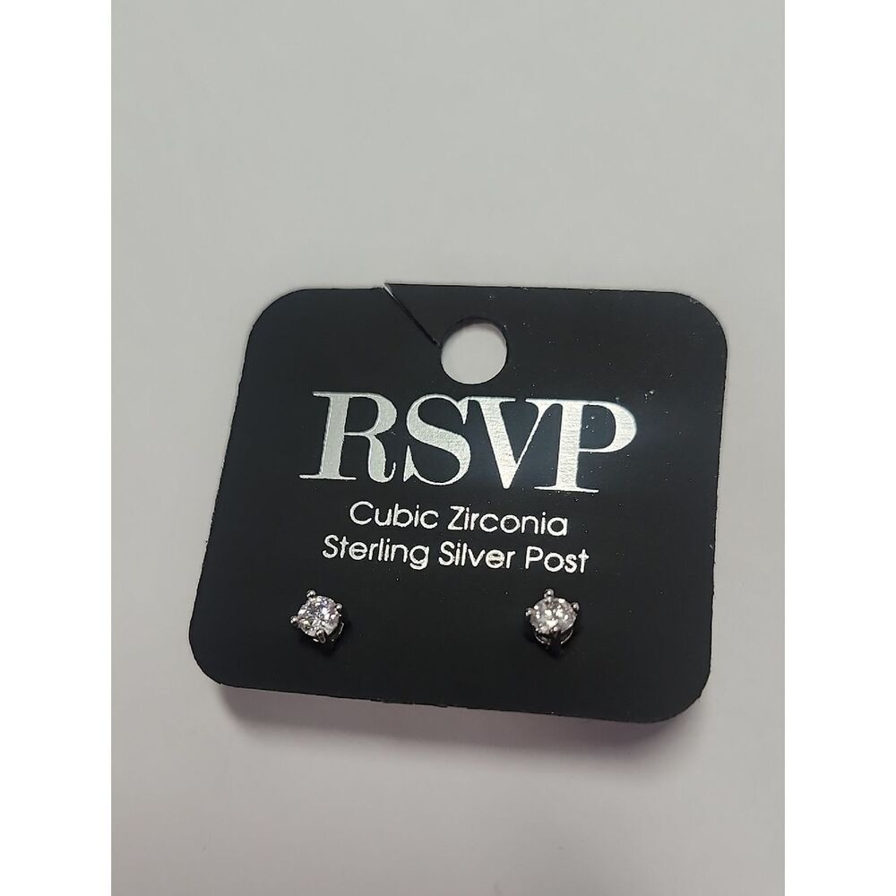 RSVP Sterling Silver Cubic Zirconia Round Studs - Clear Sparkle